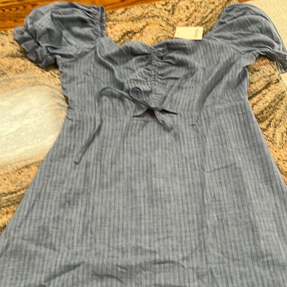 NWT SHOWPO soft puff sleeve mini dress size 14 light denim color